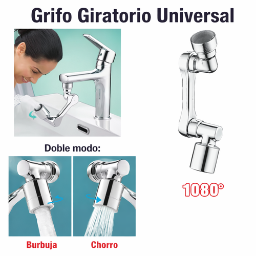 Adaptador de Grifo Giratorio 1080° con Doble Chorro – Ahorra Agua y Limpia sin Salpicaduras